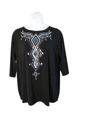 Bob Mackie Wearable Art 1X Black Silver Sequin Shirt Top Tunic